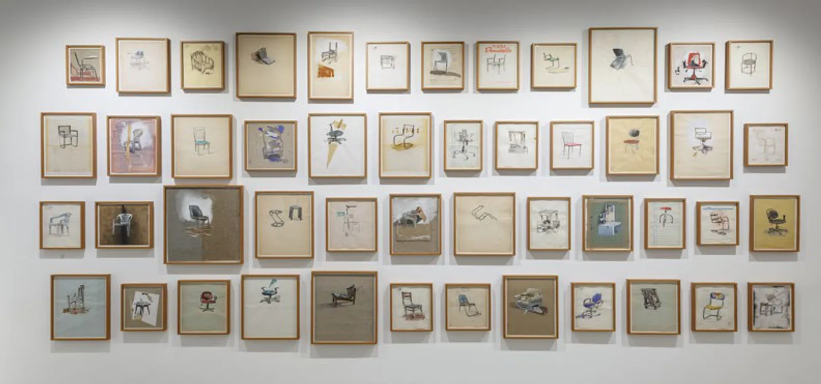 Untitled (Watercolours), 2018–19 — watercolour on paper and board, suite of 48, installation view