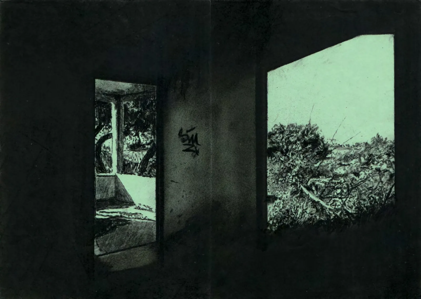 Dialogues intérieurs à la périphérie III, 2025 — charcoal on paper