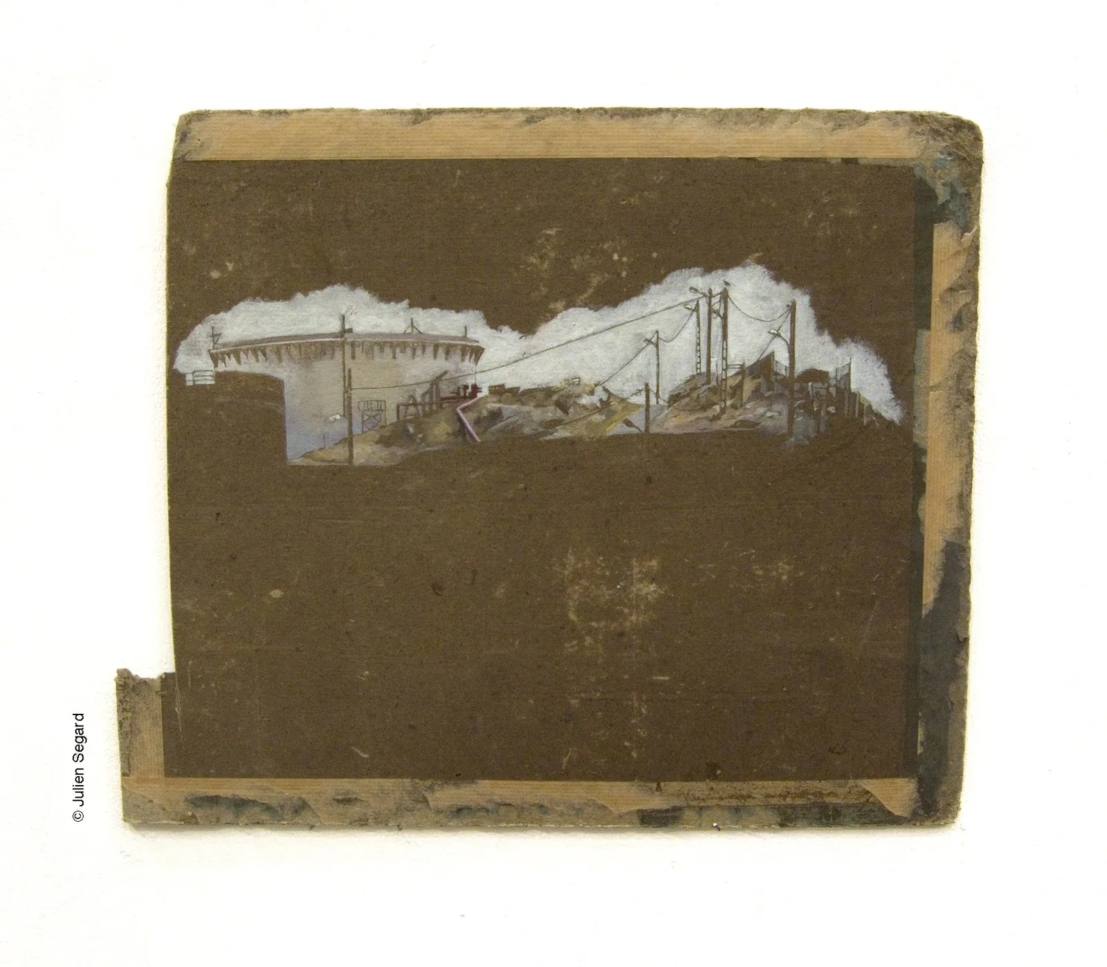 Toxic, 2008 — oil on the reverse of a salvaged board, pylons and storage tanks