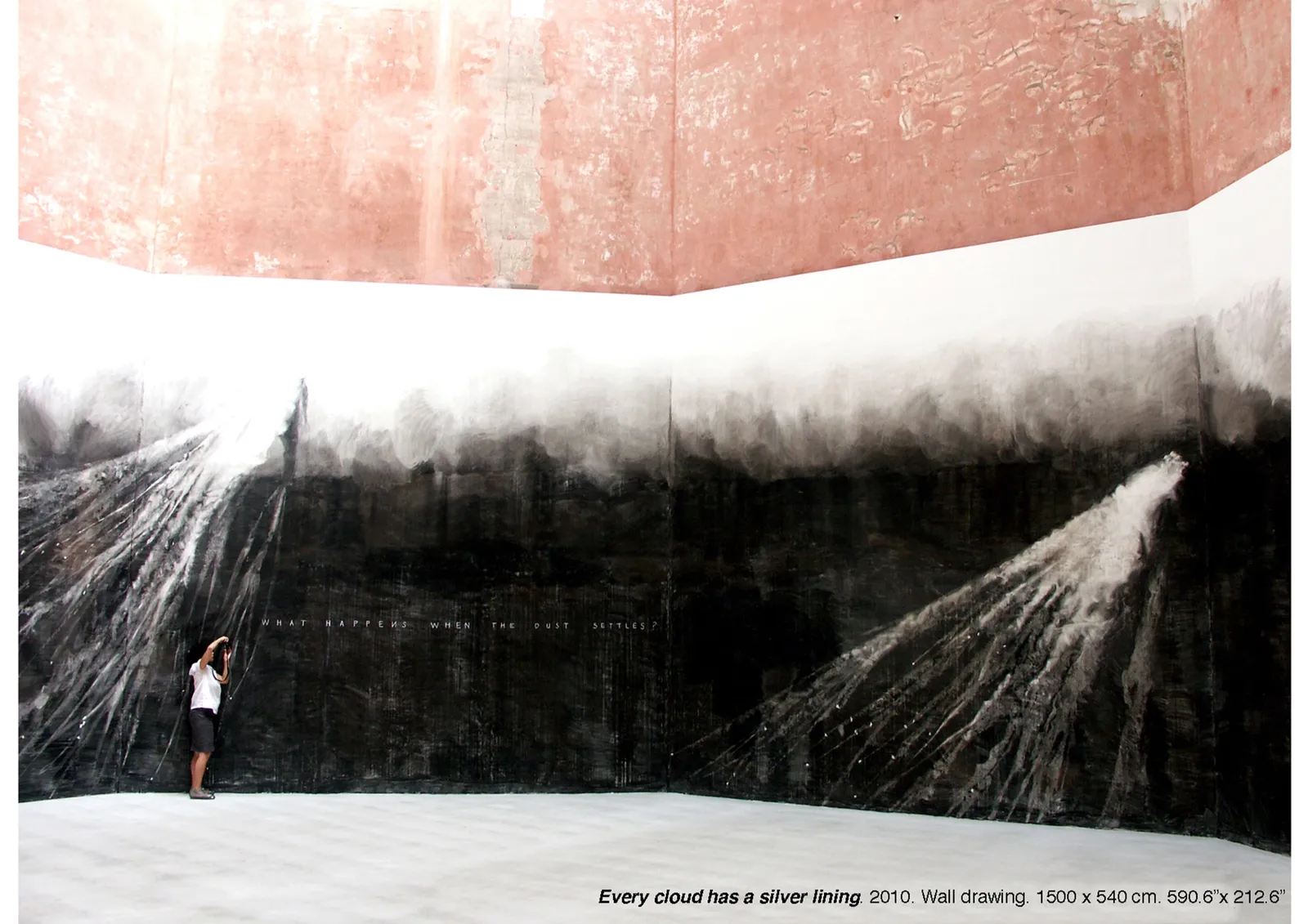 Every Cloud Has a Silver Lining, 2010 — charcoal wall drawing, installation view