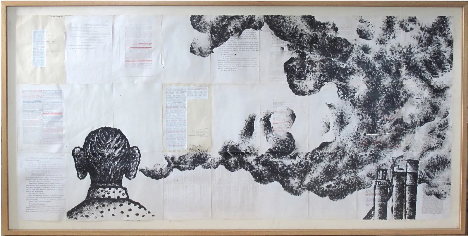 Deaf, Dumb and Blind, 2012 — collage of typed pages and charcoal