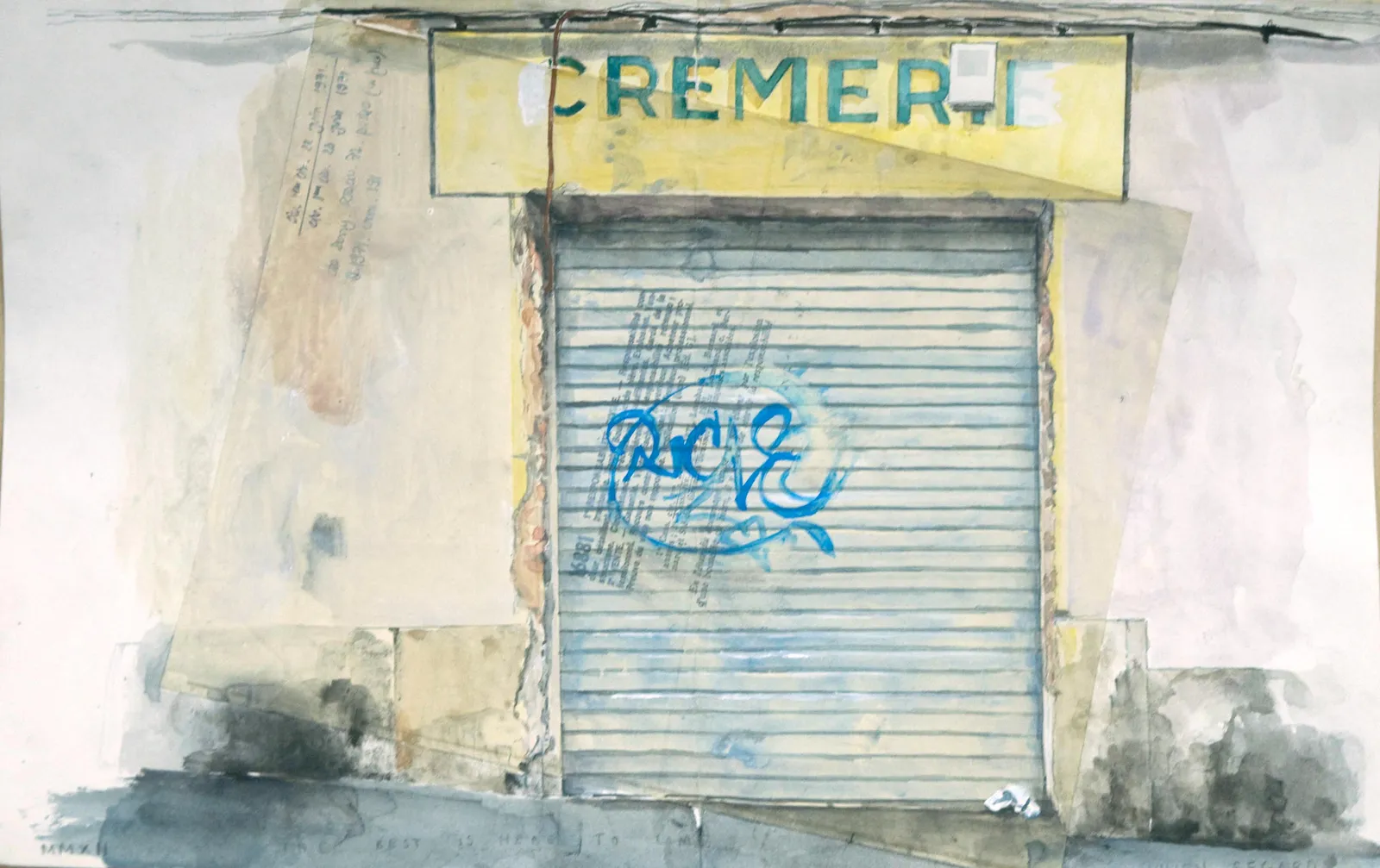 Bankruptcy (Crémerie), 2012 — watercolour on paper