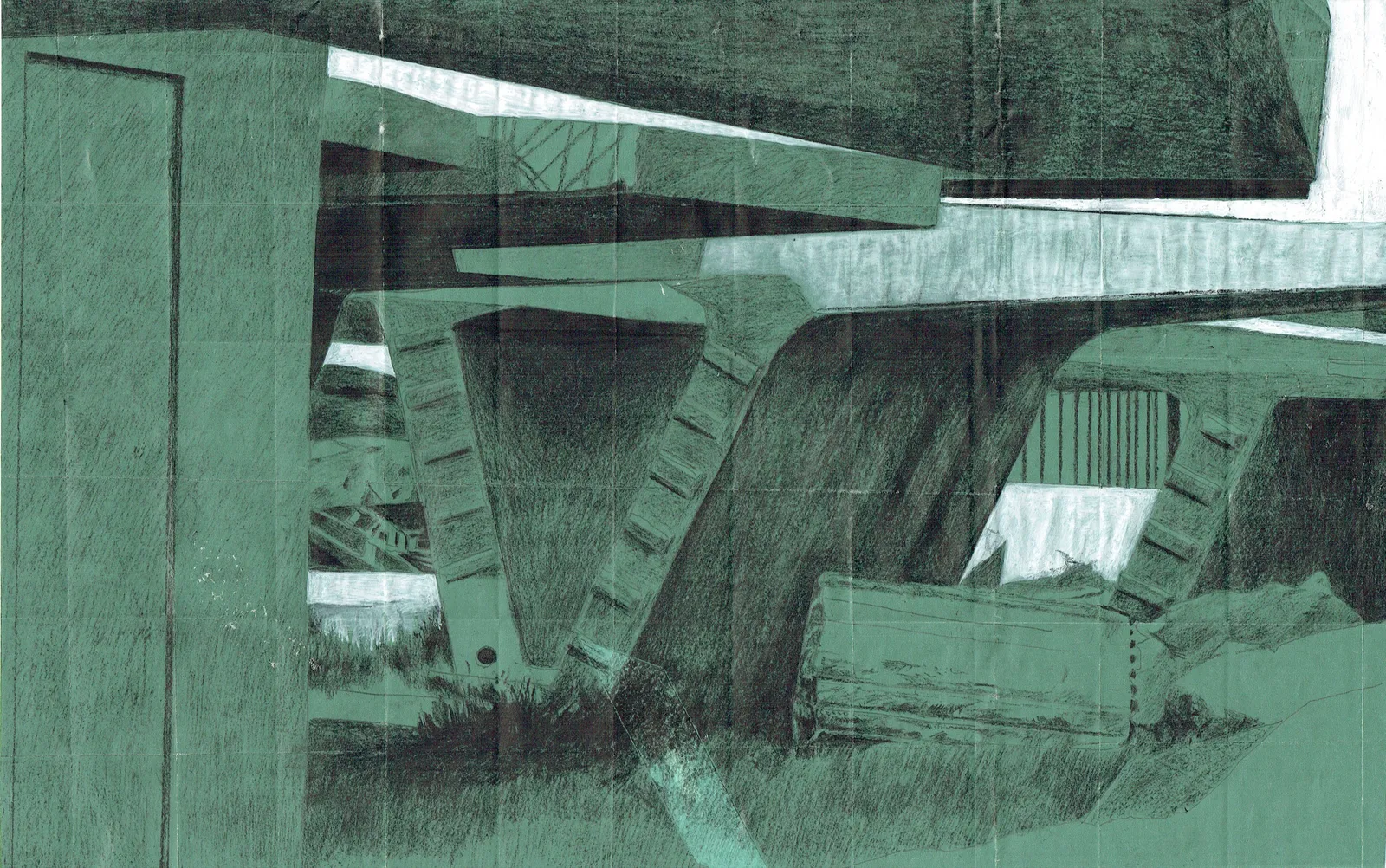 Fields and Tunnels, 2018 — charcoal on paper, 21.6 × 34.5 cm