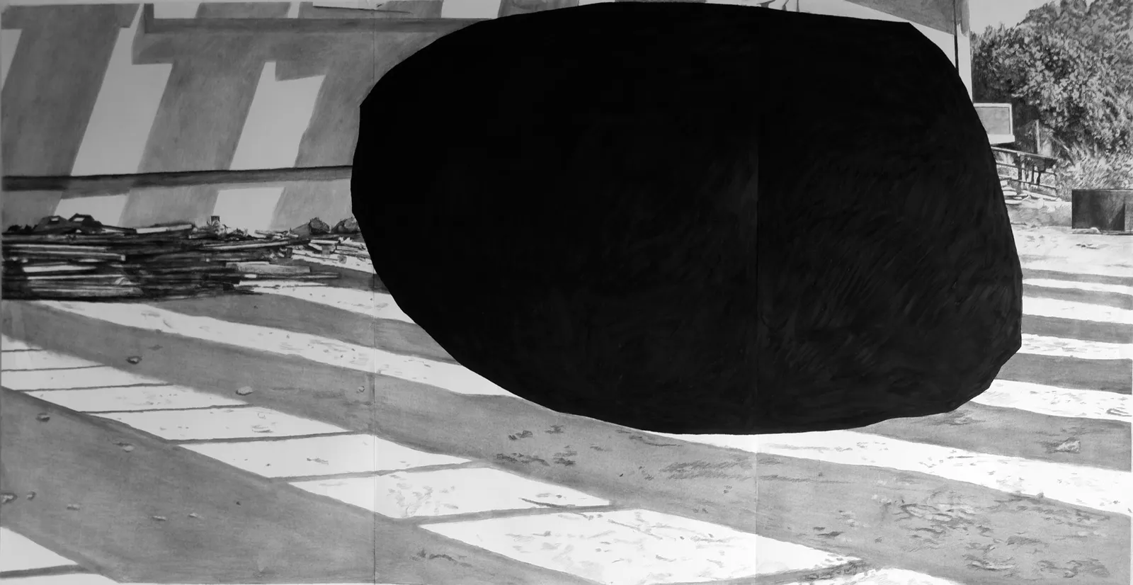 Green Park, 2018 — charcoal and pierre noire on paper, 91 × 174 cm