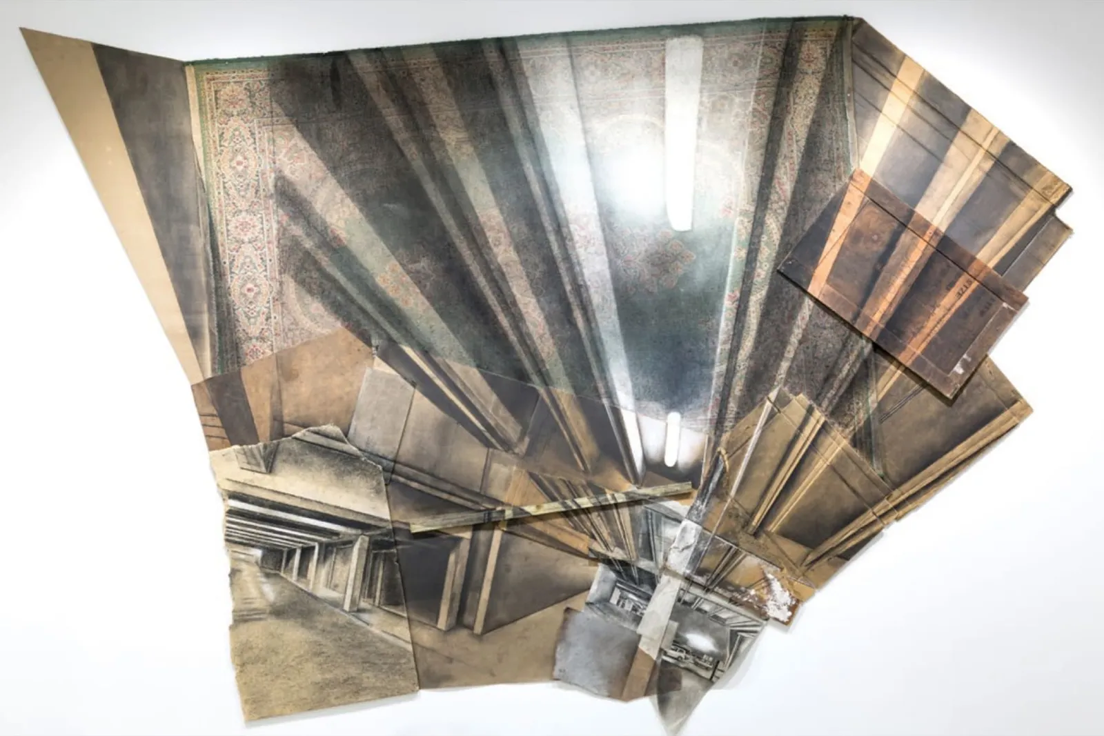 Underworld I, 2018 — charcoal and pastel on paper, wood, carpet