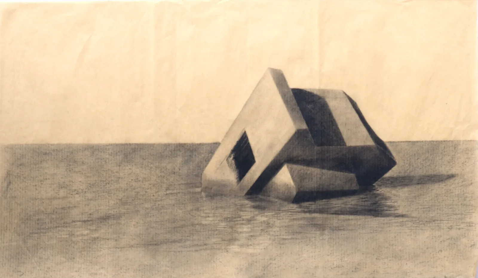 Bunker Archeology — charcoal, ink wash and white chalk on aged paper