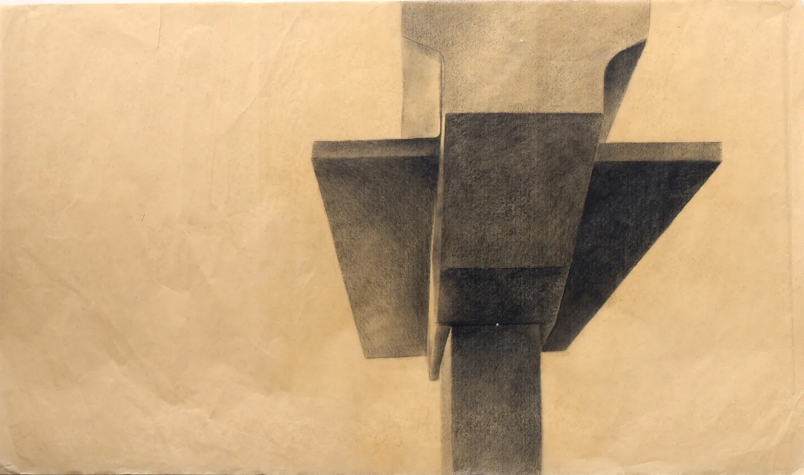 Bunker Archeology — charcoal, ink wash and white chalk on aged paper