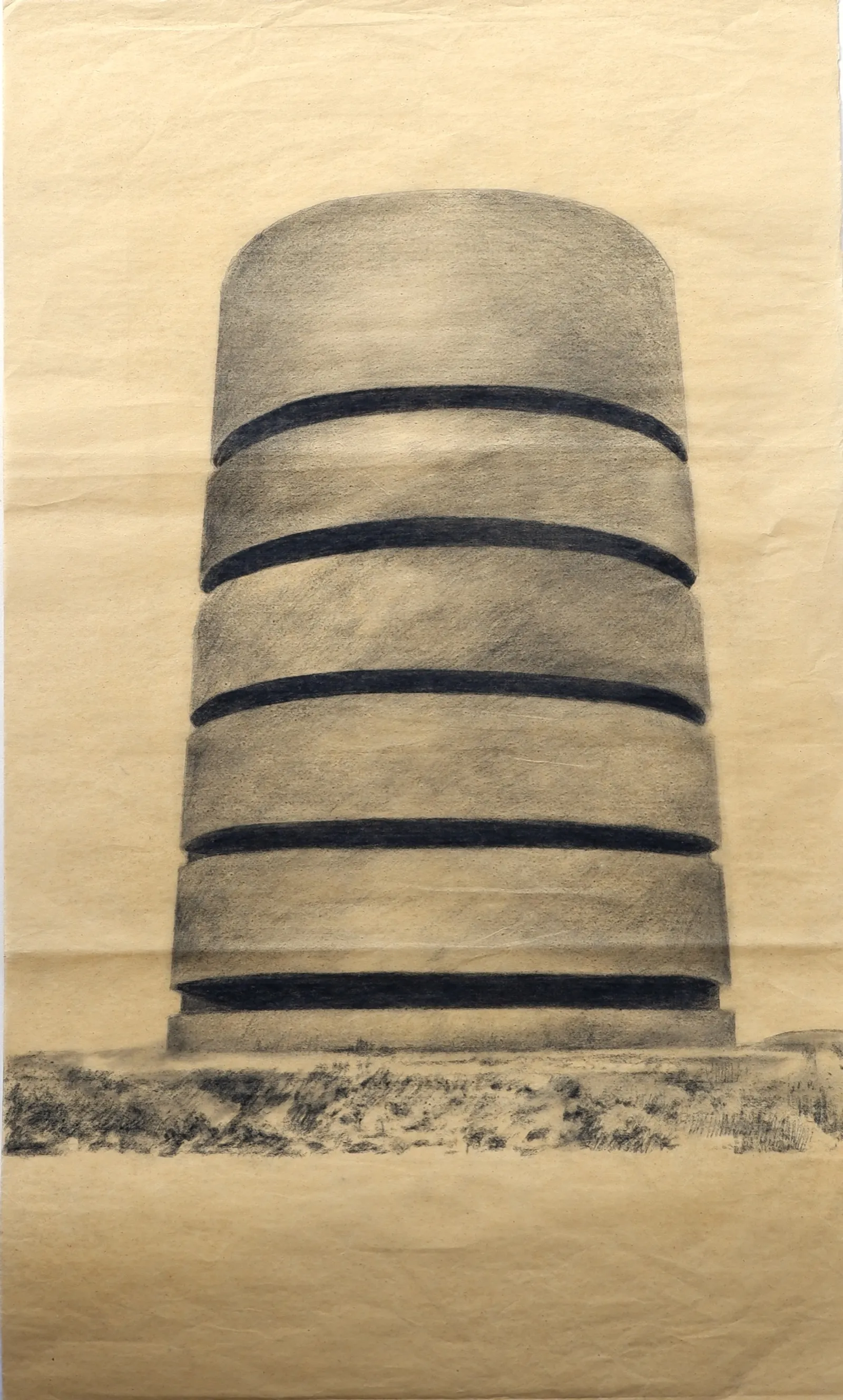 Bunker Archeology — charcoal, ink wash and white chalk on aged paper