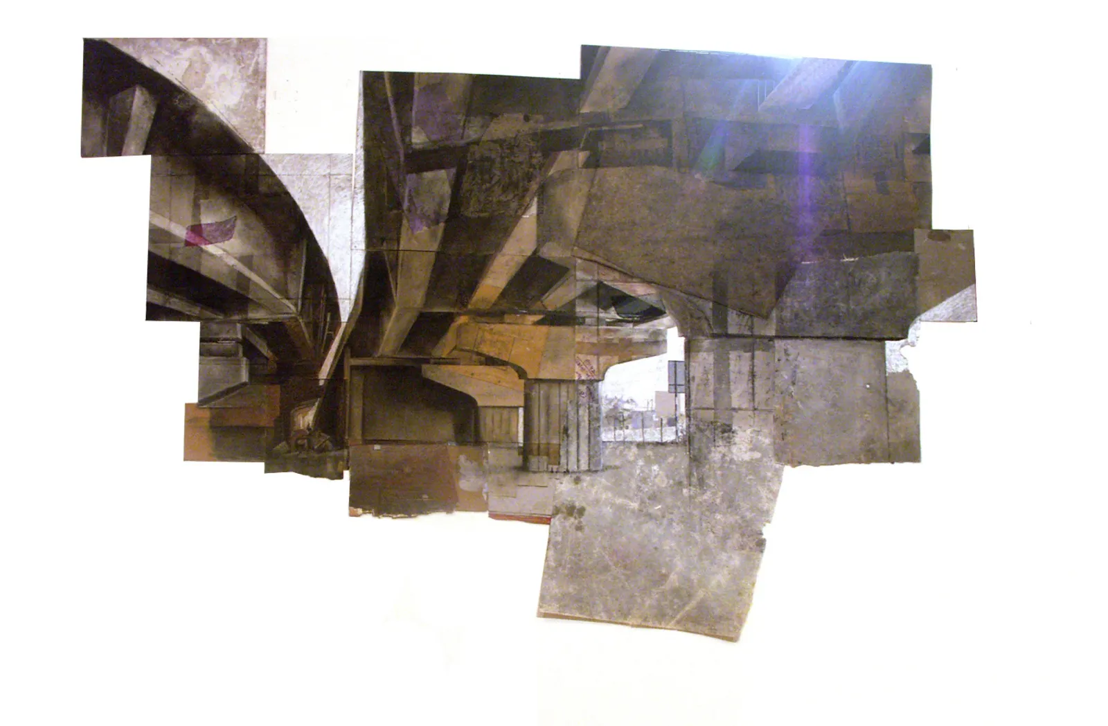 Mahipalpur, 2013 — collage, charcoal and pastel on paper, cardboard, wood and metal