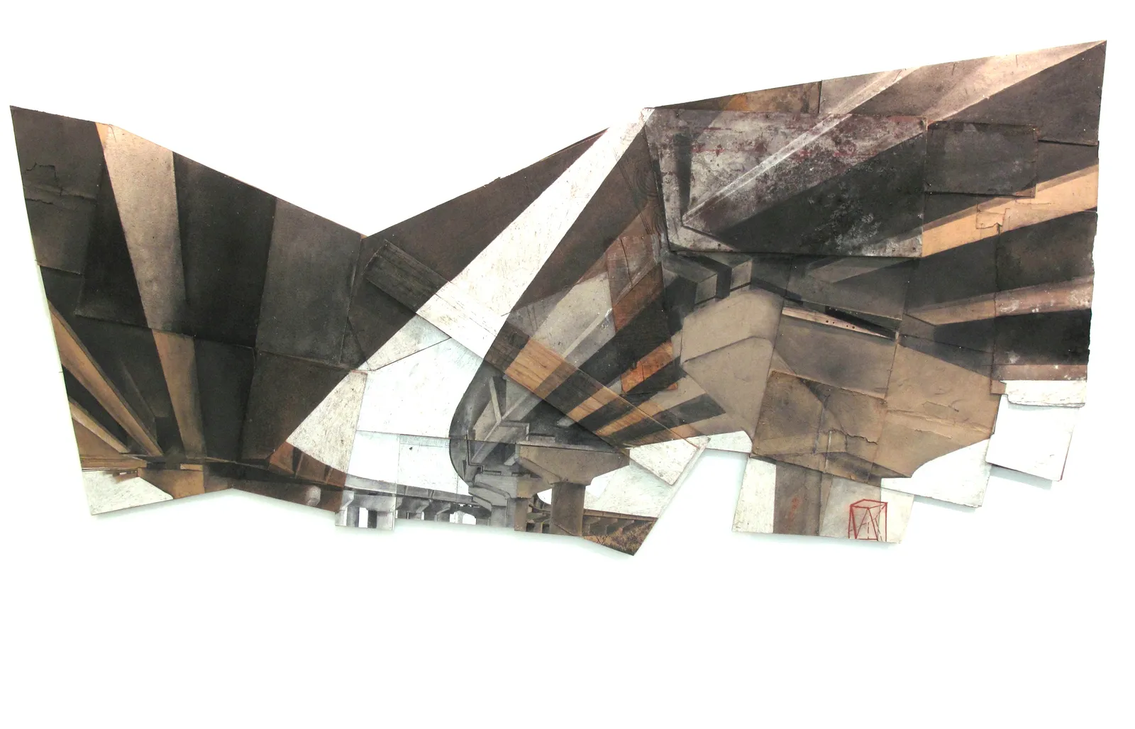 Mahipalpur II, 2013 — collage, charcoal and pastel on paper, cardboard, wood and metal