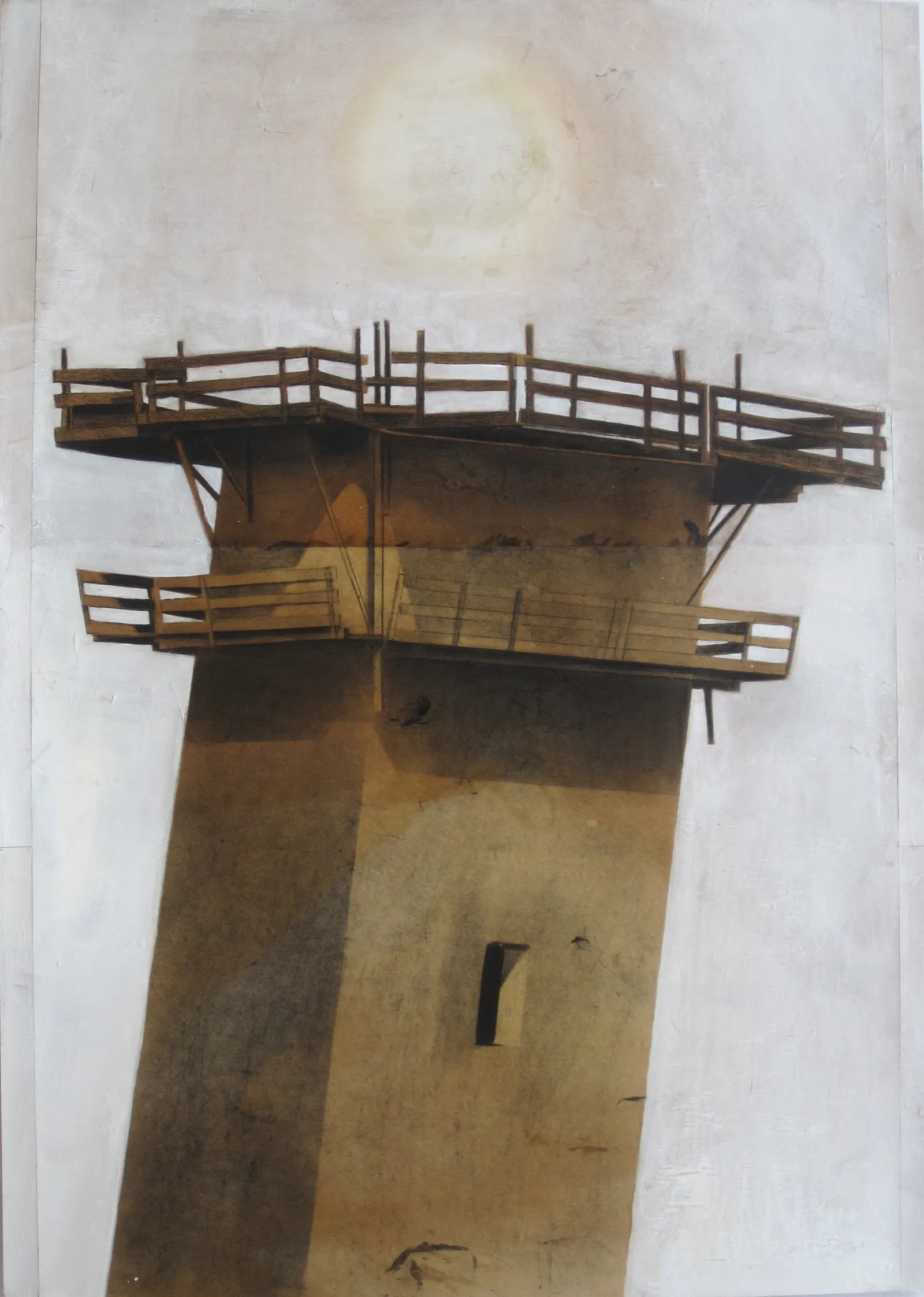 Invisible Cities — watchtower raised on stilts, 78 × 56 cm