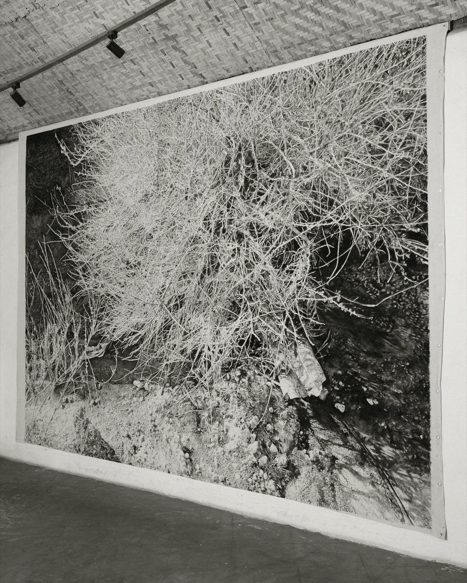 The Edge of Memory, 2026 — installation view, charcoal on paper
