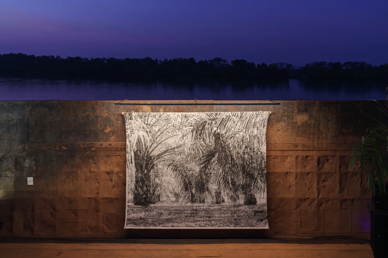 The Barge — installation view at dusk, Captain of Ports Jetty, Old Goa, 2025