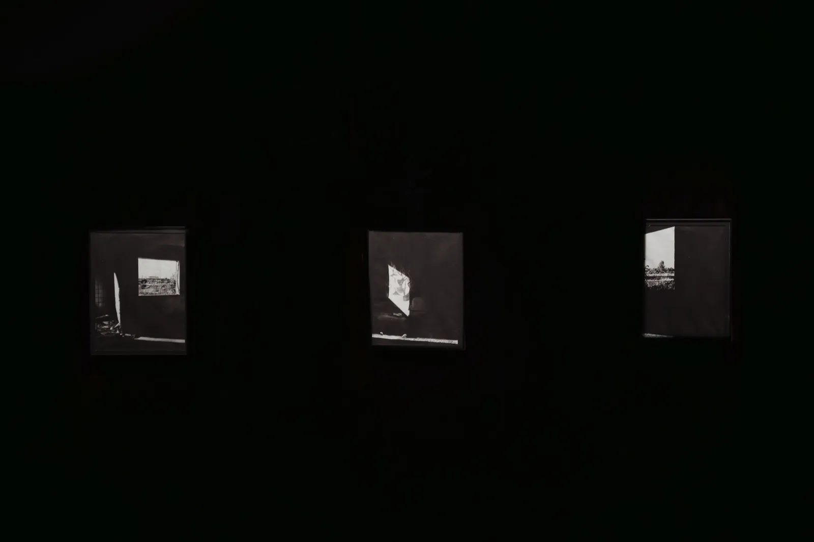 The Barge — installation view, triptych in the hold, Old Goa, 2025