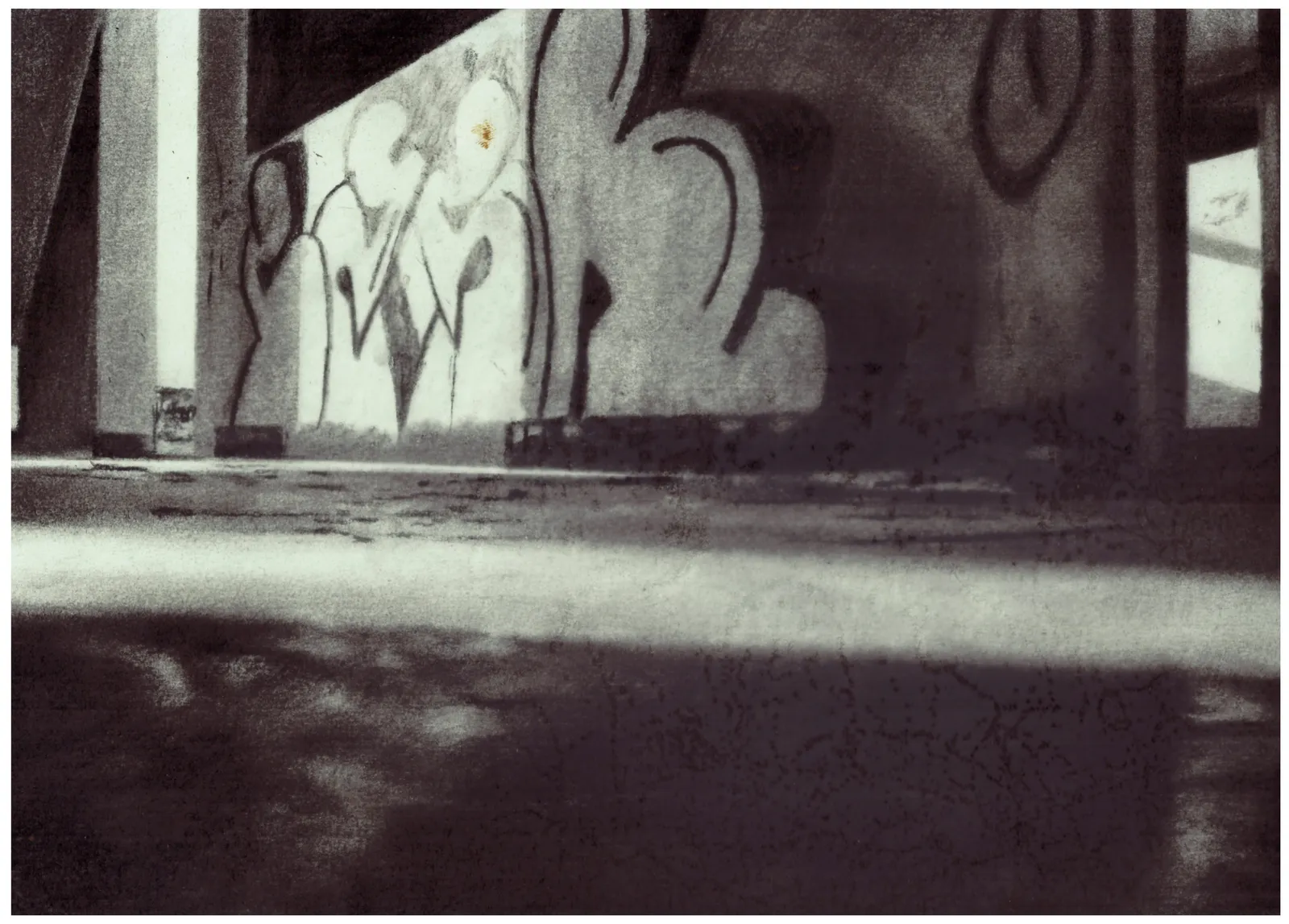 The Barge, 2025 — charcoal on paper, 21.2 × 34 cm