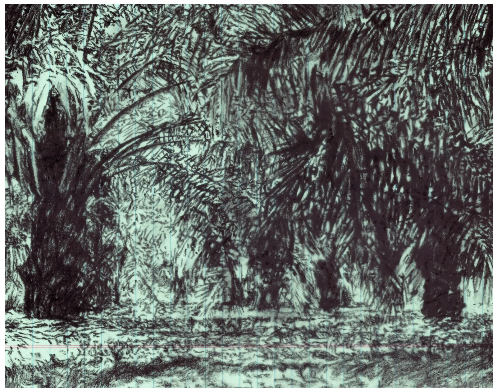 The Barge, 2025 — charcoal on paper, 19.8 × 27.8 cm