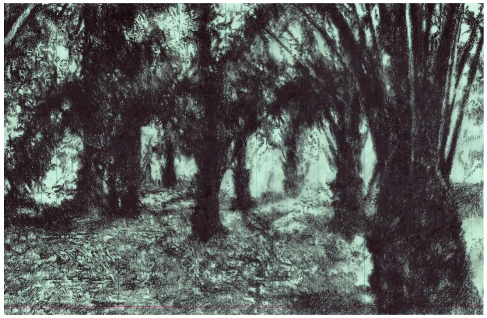 The Barge, 2025 — charcoal on paper, 18.2 × 27.8 cm