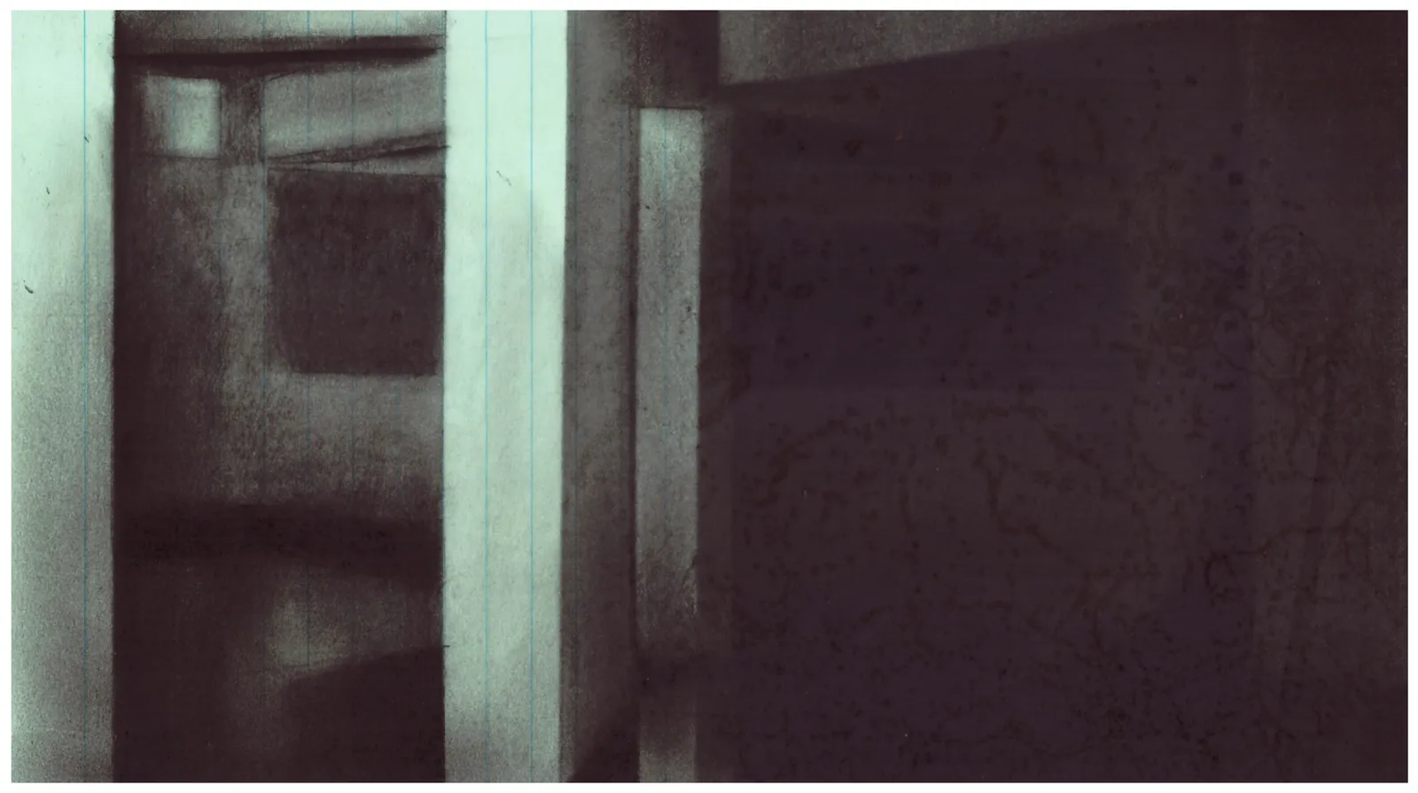 The Barge, 2025 — charcoal on paper, 15.5 × 27.8 cm