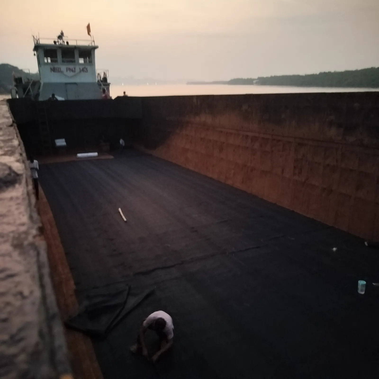 The Barge — the empty cargo hold at dusk, Old Goa, 2025